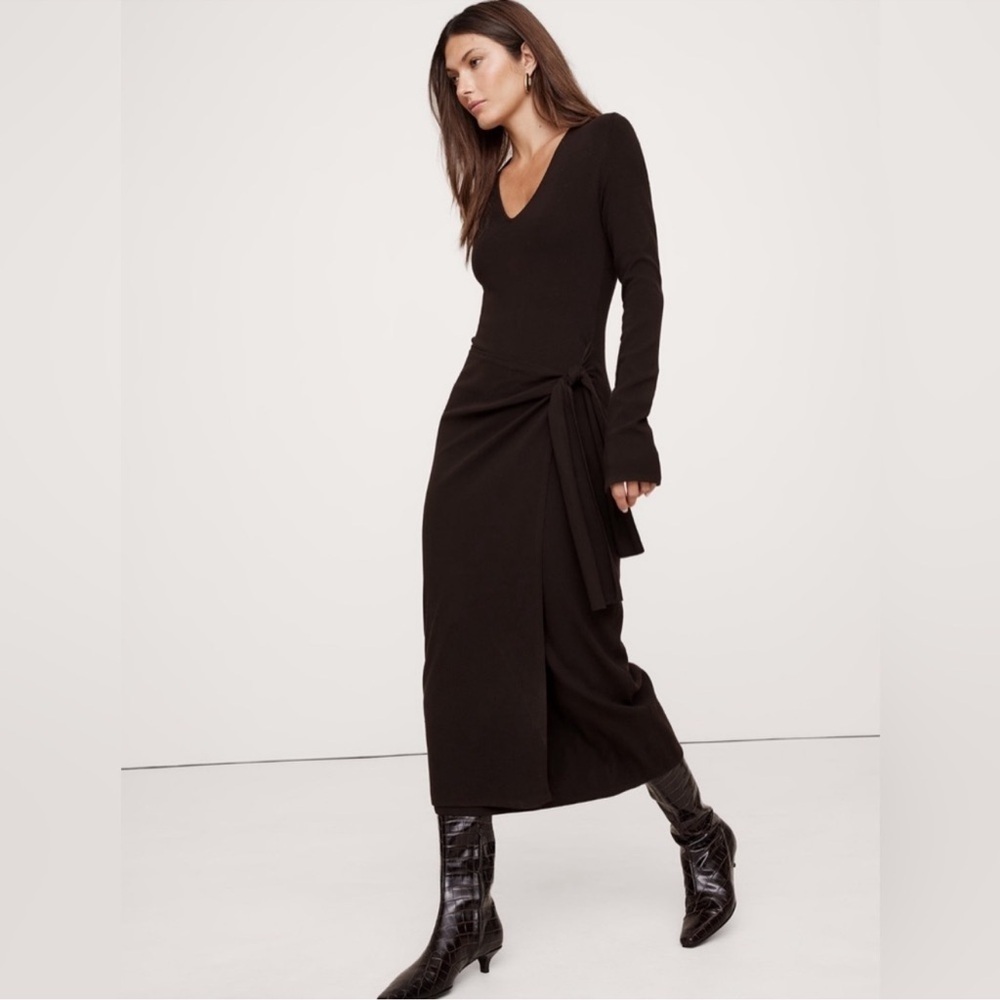 NWT! Banana Republic Chocolate Ganache Brown Sculpted Tie-Front Midi Dress ⭐️